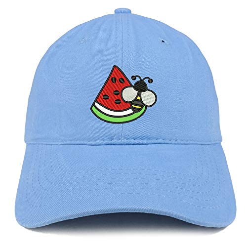 Trendy Apparel Shop Bee and Watermelon Embroidered Soft Crown 100% Brushed Cotton Cap