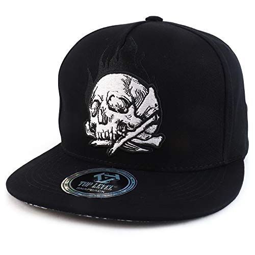 Trendy Apparel Shop Crossbone Skull Fire Embroidered Snapback Baseball Cap