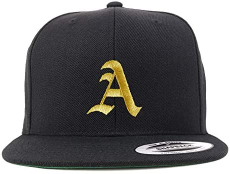 Trendy Apparel Shop Old English Gold A Embroidered Snapback Flatbill Baseball Cap