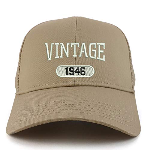Trendy Apparel Shop Vintage 1946 Embroidered 75th Birthday High Profile High Profile Trucker Mesh Cap