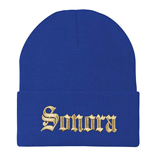 Trendy Apparel Shop Old English Sonora Gold Embroidered Acrylic Knit Beanie Cap
