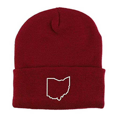 Trendy Apparel Shop Ohio State Outline Embroidered Winter Long Cuff Beanie
