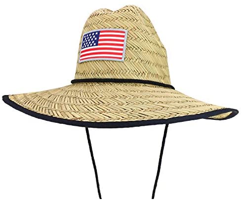 Trendy Apparel Shop US Flag Patch Wide Brim Lifeguard Summer Straw Hat - Natural