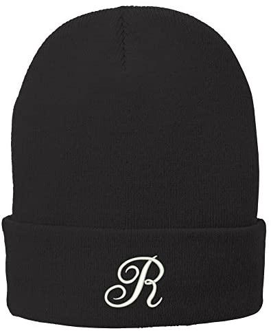 Trendy Apparel Shop Letter R Embroidered Winter Knitted Long Beanie