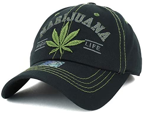 Trendy Apparel Shop Marijuana High Life Leaf Embroidered Unstructured Ball Cap