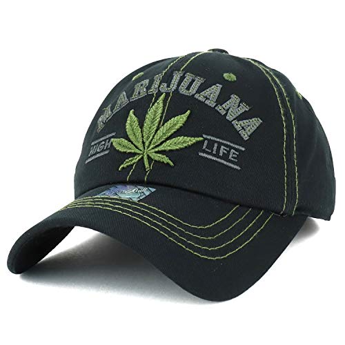 Trendy Apparel Shop Marijuana High Life Leaf Embroidered Unstructured Ball Cap