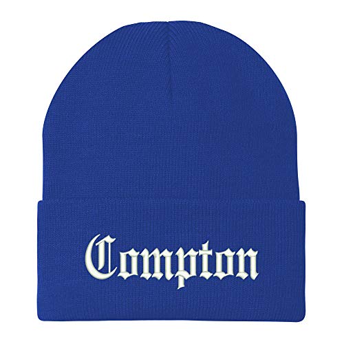 Trendy Apparel Shop Old English Font Compton City Embroidered Winter Long Cuff Beanie