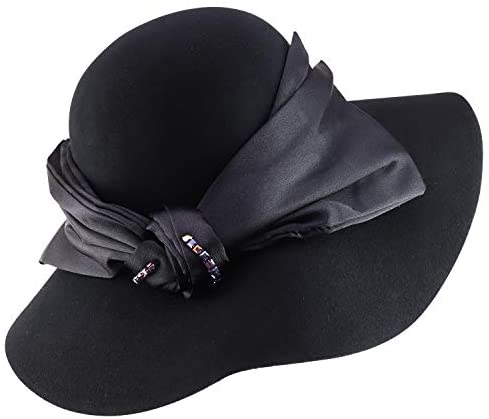 Trendy Apparel Shop Women's Wool Felt Floppy Hat with Satin Ribbon Band