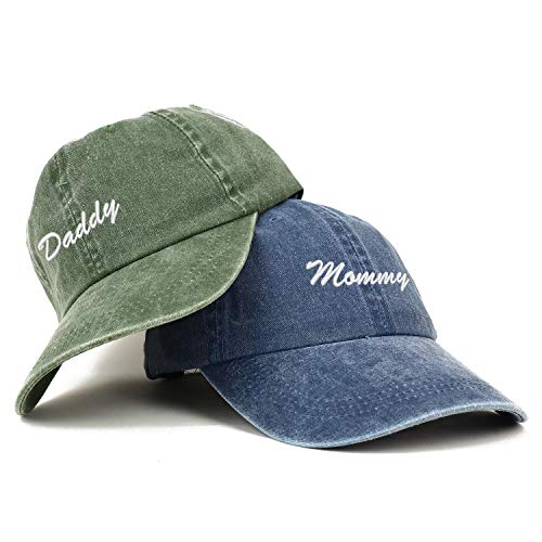 Trendy Apparel Shop Script Mommy and Daddy Pigment Dyed Couple 2 Pc Cap Set