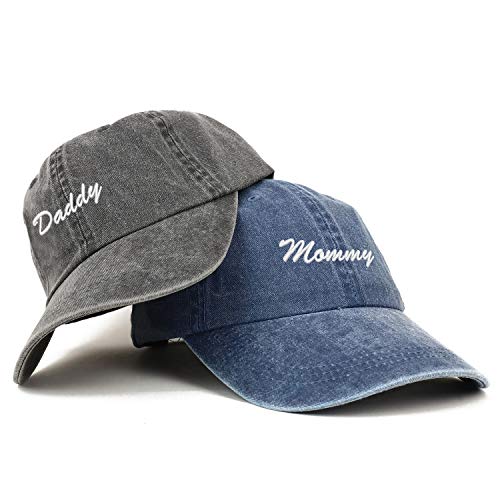 Trendy Apparel Shop Script Mommy and Daddy Pigment Dyed Couple 2 Pc Cap Set