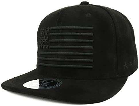 Trendy Apparel Shop USA Flag 3D Embroidered Suede Leather Flatbill Snapback Cap