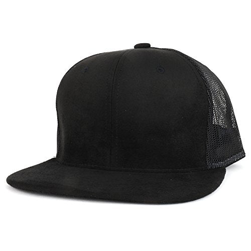 Trendy Apparel Shop Suede Plain Mesh Structured Snapback Cap with Flat Bill