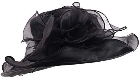 Trendy Apparel Shop Glitter Leaves Pattern Ruffled Brim Fashion Organza Hat
