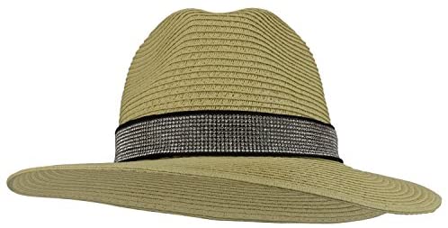 Trendy Apparel Shop Women's Paper Straw Panama Hat with Rhinestone Band