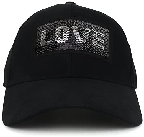 Trendy Apparel Shop Reversible Sequins Love Patch Bling Bling Cotton Baseball Cap