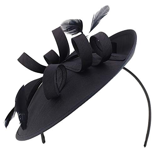 Trendy Apparel Shop Ladies Satin Fascinator with Feathers and Loop Bands