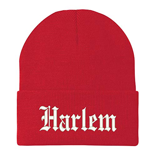 Trendy Apparel Shop Old English Font Harlem City Embroidered Winter Long Cuff Beanie
