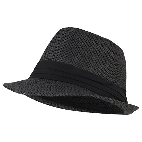 Trendy Apparel Shop Kid's Lightweight Straw Fedora Hat with Hat Band