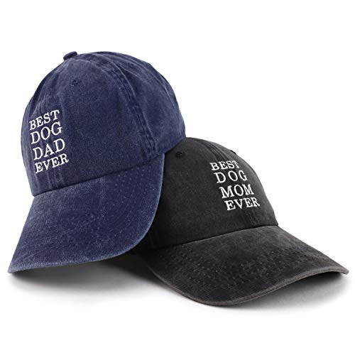 Trendy Apparel Shop Best Dog Mom and Dad Ever Pigment Dyed Couple 2 Pc Cap Set