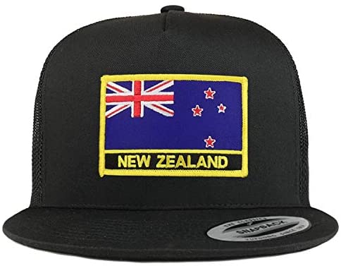 Trendy Apparel Shop Flexfit XXL New Zealand Flag 5 Panel Flatbill Trucker Mesh Snapback Cap