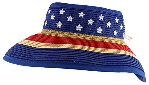 Trendy Apparel Shop UPF 50+ Women's American Flag Paper Braid Wrap Rolled Visor - Flag