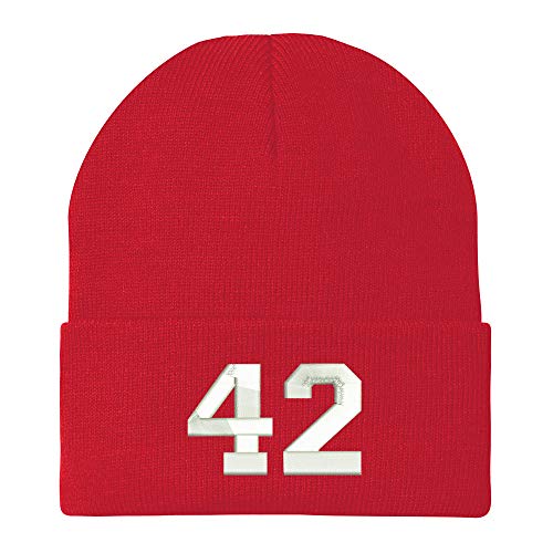 Trendy Apparel Shop Number 42 Collegiate Varsity Embroidered Long Cuff Beanie