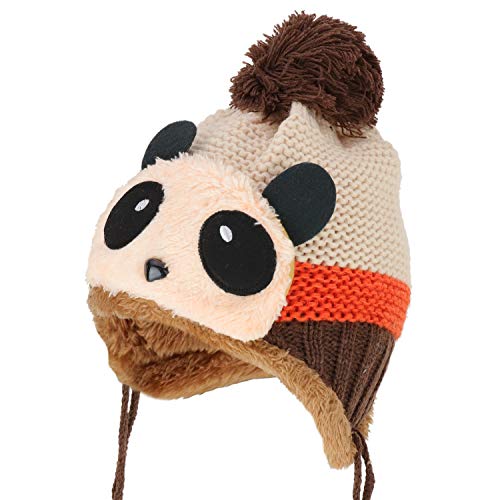 Trendy Apparel Shop Kid's Panda Animal Pom Fur Lining Knit Beanie with Tassel