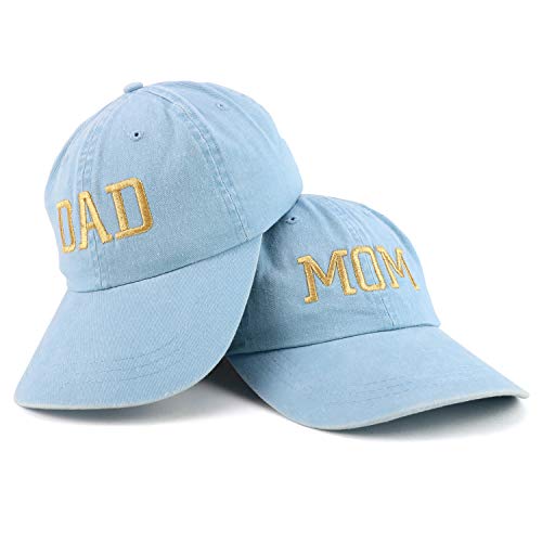 Trendy Apparel Shop Capital Gold Thread Mom and Dad Pigment Dyed 2 Pc Cap Set
