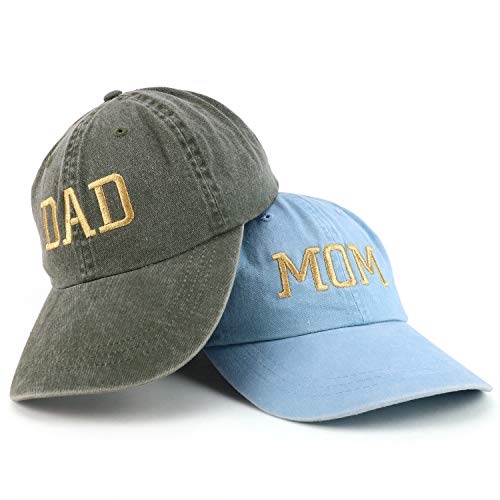 Trendy Apparel Shop Capital Gold Thread Mom and Dad Pigment Dyed 2 Pc Cap Set