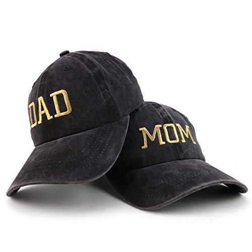 Trendy Apparel Shop Capital Gold Thread Mom and Dad Pigment Dyed 2 Pc Cap Set