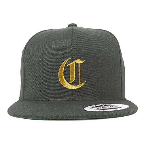 Trendy Apparel Shop Old English Gold C Embroidered Snapback Flatbill Baseball Cap