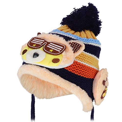 Trendy Apparel Shop Kid's Racoon Animal Fur Trimmed Pom Knit Beanie Hat