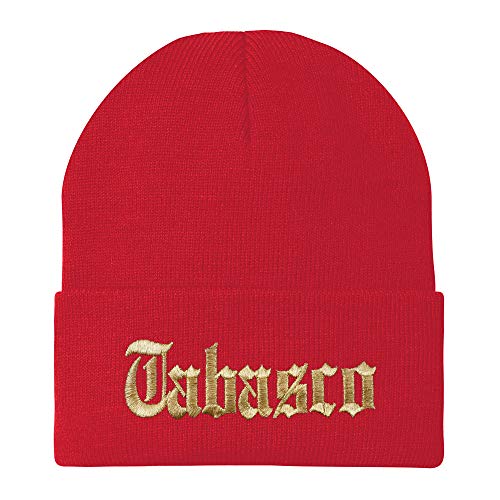 Trendy Apparel Shop Old English Tabasco Gold Embroidered Acrylic Knit Beanie Cap