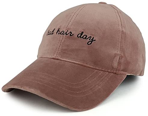 Trendy Apparel Shop Bad Hair Day Embroidered Structured Soft Velvet Baseball Cap - Blush