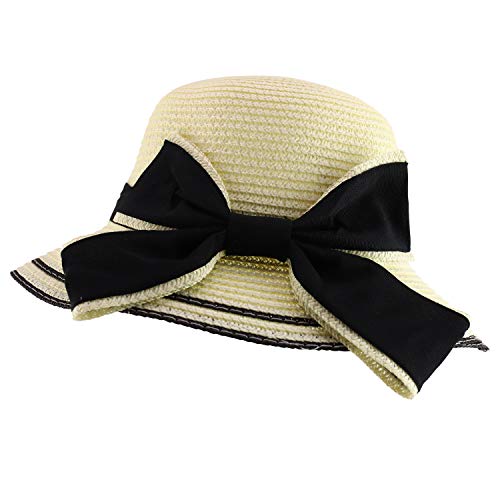 Trendy Apparel Shop Youth Girl's Bow Trim Paper Braid Cloche Sun Hat
