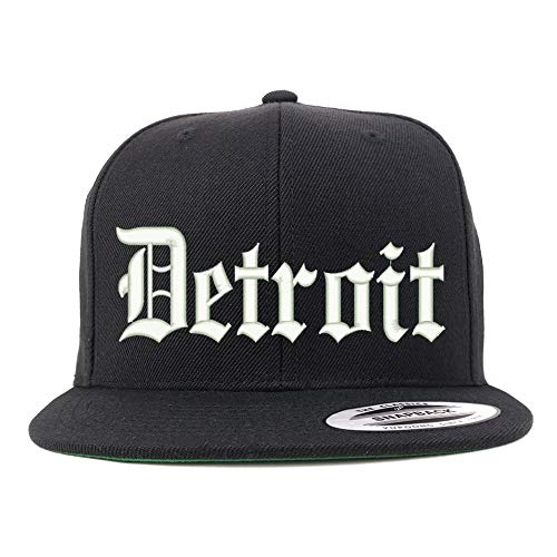 Trendy Apparel Shop Old English Font Detroit City Embroidered Flat Bill Cap