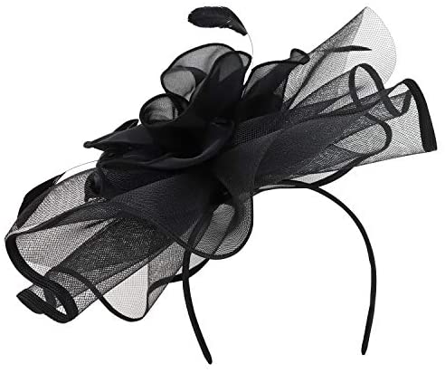 Trendy Apparel Shop Mesh Ruffles Feather Trimmed Flower Fascinator Headband