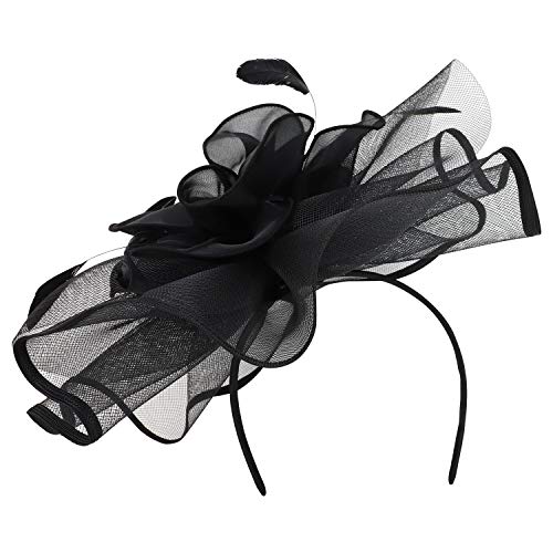 Trendy Apparel Shop Mesh Ruffles Feather Trimmed Flower Fascinator Headband