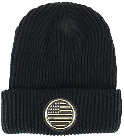 Trendy Apparel Shop USA Flag High Frequency Patch Winter Cuff Long Beanie