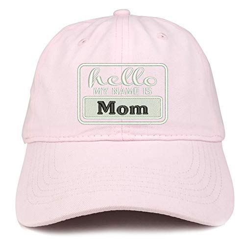Trendy Apparel Shop Hello My Name is Mom Soft Crown 100% Brushed Cotton Cap