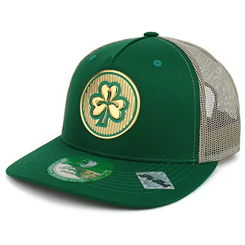 Trendy Apparel Shop High Frequency Three Leaf Clover 5 Panel Trucker Mesh Cap