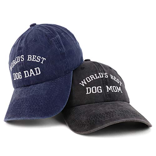 Trendy Apparel Shop World's Best Dog Mom and Dad Ever Pigment Dyed 2 Pc Cap Set