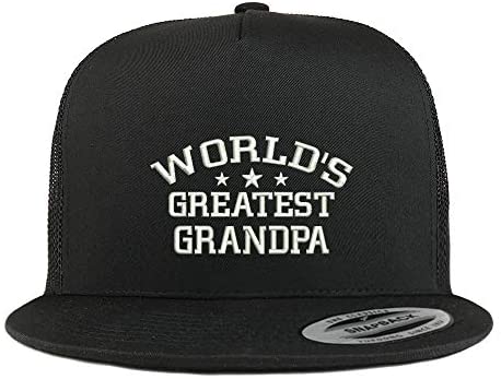 Trendy Apparel Shop Flexfit World's Greatest Grandpa Embroidered 5 Panel Flatbill Snapback Mesh Cap