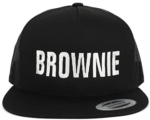 Trendy Apparel Shop Brownie Embroidered 5 Panel Flat Bill Mesh Cap