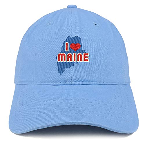 Trendy Apparel Shop I Love Maine Map Embroidered Soft Crown 100% Brushed Cotton Cap