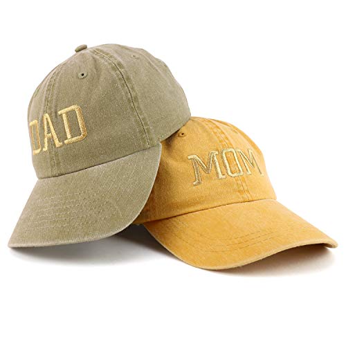 Trendy Apparel Shop Capital Gold Thread Mom and Dad Pigment Dyed 2 Pc Cap Set
