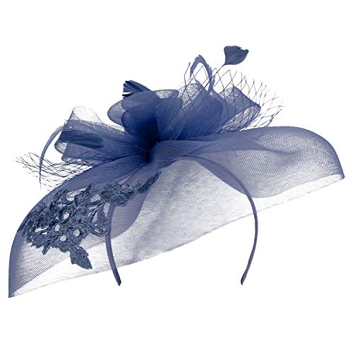 Trendy Apparel Shop Horsehair Lace Overlay Fascinator with Flower Loops Mesh Net