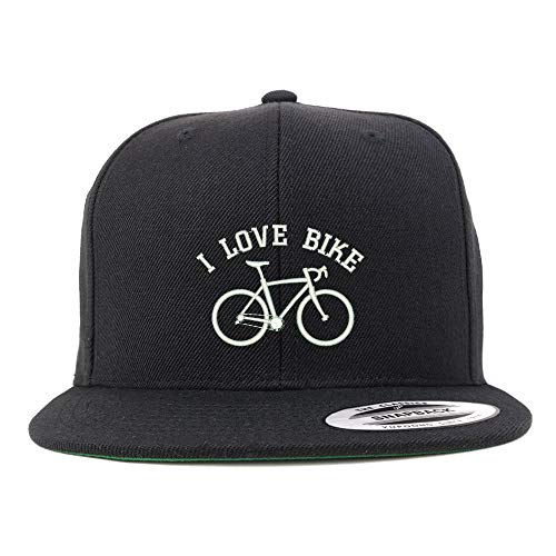 Trendy Apparel Shop I Love Bike Embroidered Flat Bill Snapback Cap