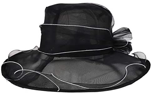 Trendy Apparel Shop Flower Decorated Mesh Ruffled Wide Brim Fashion Organza Hat