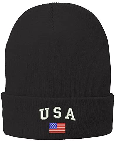 Trendy Apparel Shop American Flag and USA Embroidered Soft Stretchy Winter Long Beanie